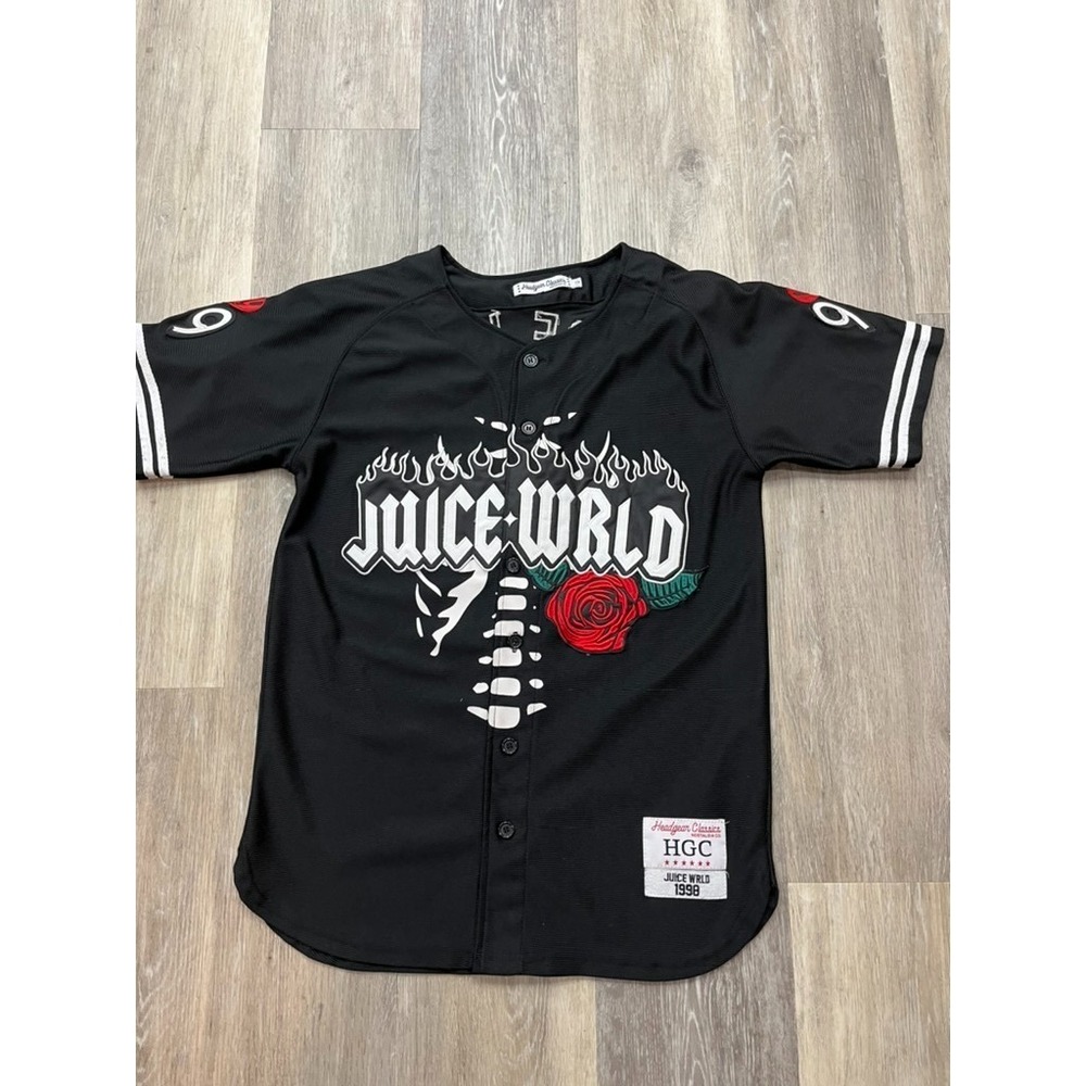 Rare Juice Wrld Black 999 Headgear Classics Baseball Jersey Rap Shirt S